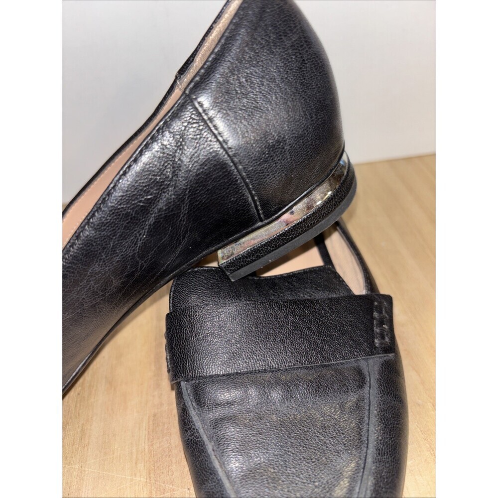 Sz 6 Black Leather Franco Sarto Loafers Silver Accent On Heel - Picture 5 of 7